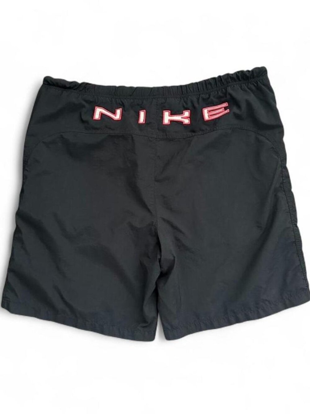 Vintage Nike Black Swim Shorts Embroidered Logo Athletic Large Y2K Spellout
